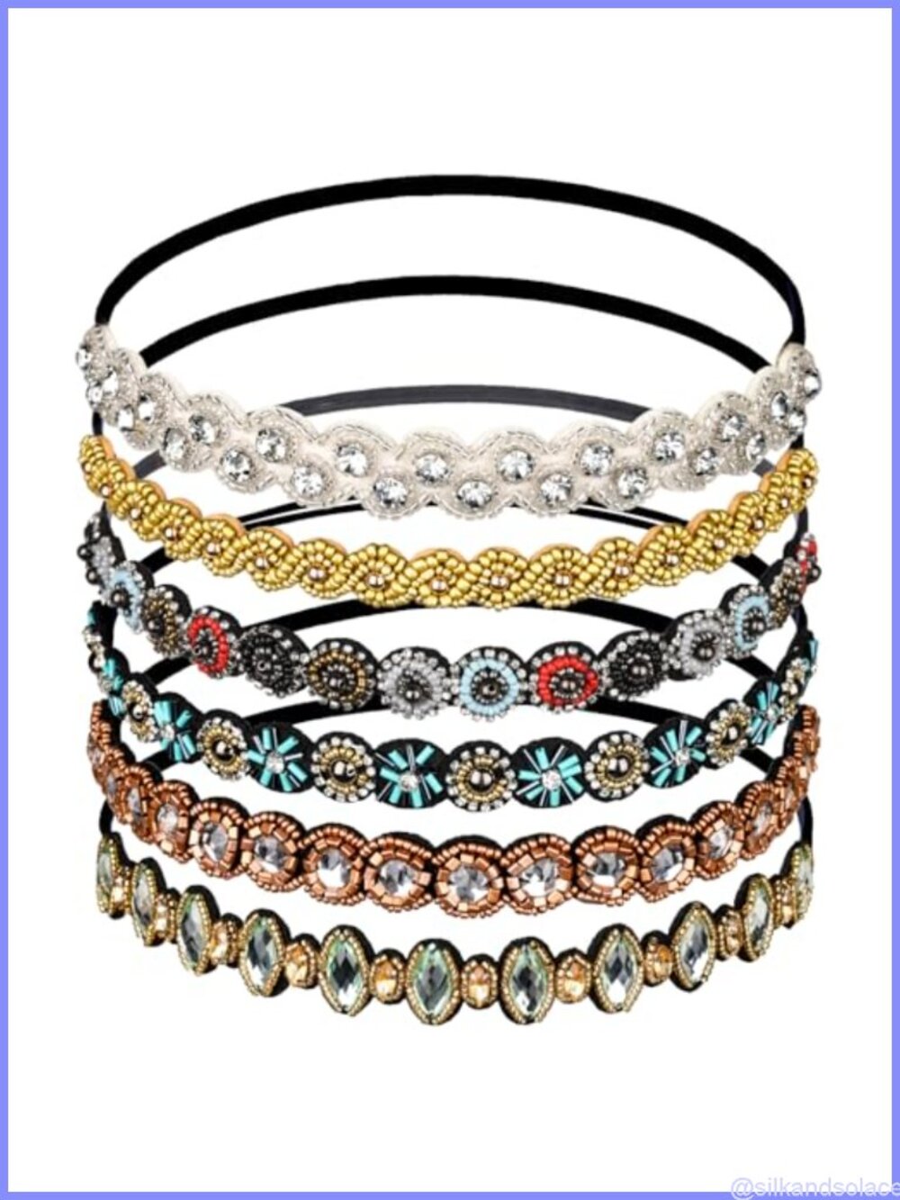 6pc Elastic Rhinestone Beaded Headbands Hair Accessories